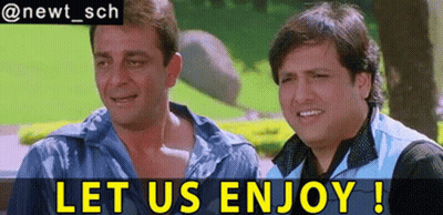 Two Men Are Sitting Next To Each Other With The Words Let Us Enjoy GIF