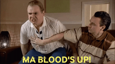 Two Men Are Sitting On A Couch With The Words Ma Blood 'S Up GIF