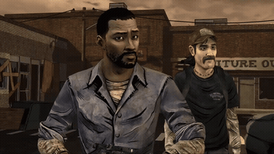 Two Men Are Standing In Front Of A Building That Says Iture GIF