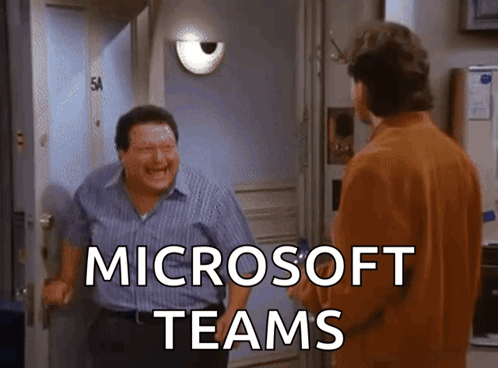 Two Men Are Standing In Front Of A Door With The Words Microsoft Teams Written On It GIF