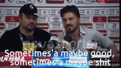 Two Men Are Standing In Front Of A Nova Sports Sign GIF