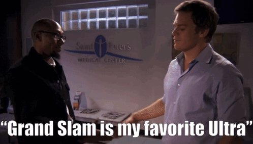 Two Men Are Standing In Front Of A Saint Peter 'S Medical Center Sign GIF