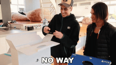 Two Men Are Standing Next To A Box That Says " No Way " GIF