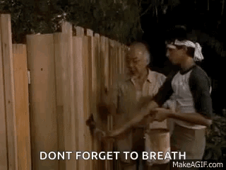 Two Men Are Standing Next To A Wooden Fence And Talking . GIF