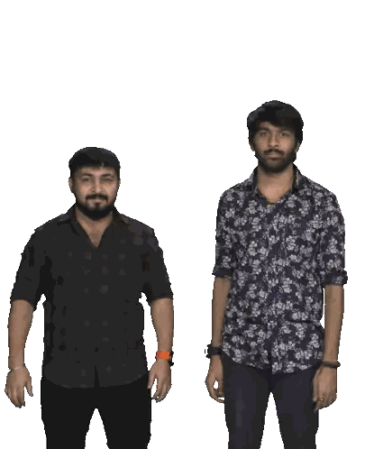 Two Men Are Standing Next To Each Other And One Has A Floral Shirt On Sticker