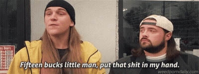 Two Men Are Standing Next To Each Other And One Of Them Is Saying " Fifteen Bucks Little Man Put That Shit In My Hand " GIF