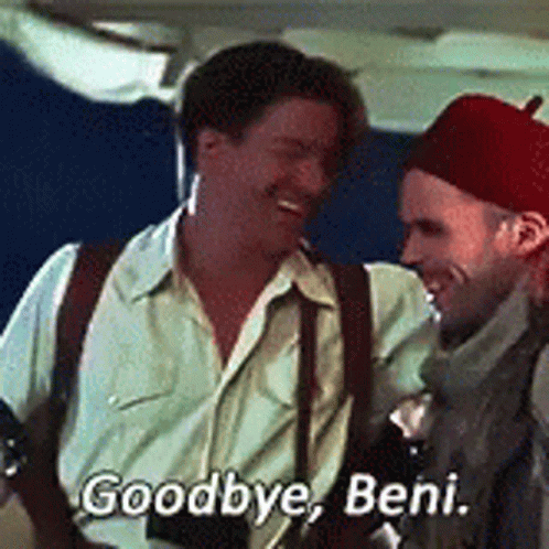Two Men Are Standing Next To Each Other And One Of Them Is Saying Goodbye , Beni . GIF