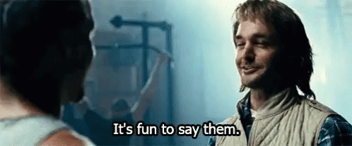 Two Men Are Standing Next To Each Other And One Of Them Is Saying `` It 'S Fun To Say Them . '' GIF