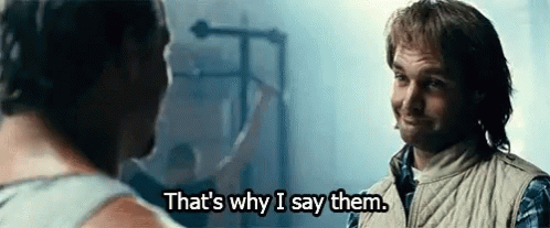 Two Men Are Standing Next To Each Other And One Of Them Is Saying `` That 'S Why I Say Them '' . GIF