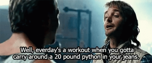 Two Men Are Standing Next To Each Other And One Of Them Is Saying Well , Everday 'S A Workout GIF