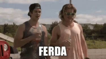 Two Men Are Standing Next To Each Other And One Of Them Is Smoking A Cigarette And The Other Is Drinking Water . GIF