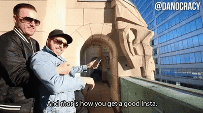 Two Men Are Standing Next To Each Other And One Of Them Says " And That 'S How You Get A Good Insta " GIF