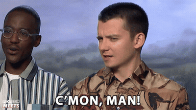 Two Men Are Standing Next To Each Other And One Of Them Says C Mon Man GIF
