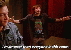 Two Men Are Standing Next To Each Other And One Of Them Says I 'M Smarter Than Everyone In This Room . GIF