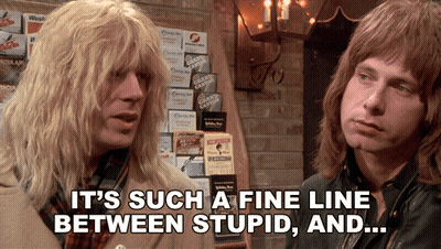 Two Men Are Standing Next To Each Other And One Of Them Says It 'S Such A Fine Line Between Stupid And ... GIF