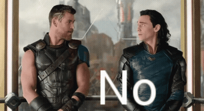 Two Men Are Standing Next To Each Other And The Word No Is On The Screen GIF
