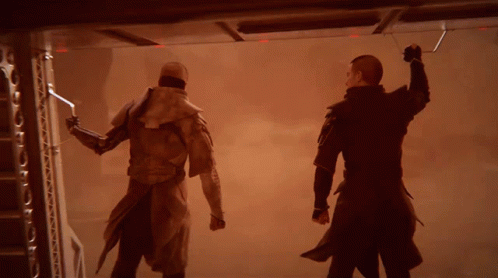 Two Men Are Standing Next To Each Other In A Room GIF