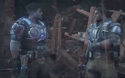 Two Men Are Standing Next To Each Other In A Video Game And One Of Them Is Holding A Gun . GIF