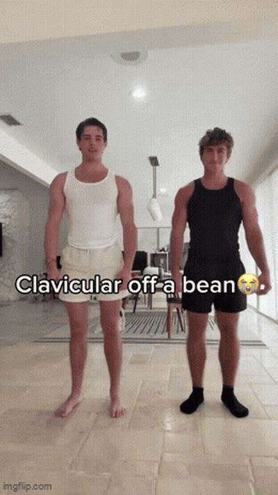Two Men Are Standing Next To Each Other With A Caption That Says Clavicular Off A Bean GIF