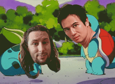 Two Men Are Standing Next To Each Other With A Cartoon Turtle Behind Them And The Words Butt-Head Tumblr Visible GIF