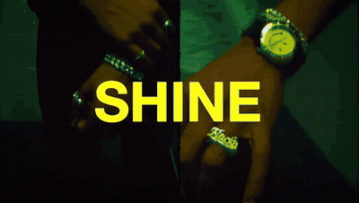 Two Men Are Standing Next To Each Other With Rocky And Skepta Written In Yellow Letters GIF