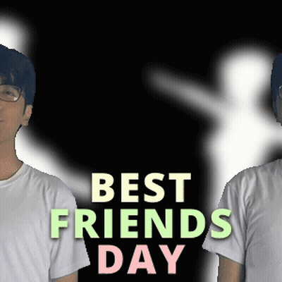Two Men Are Standing Next To Each Other With The Words Best Friends Day Written On The Bottom GIF