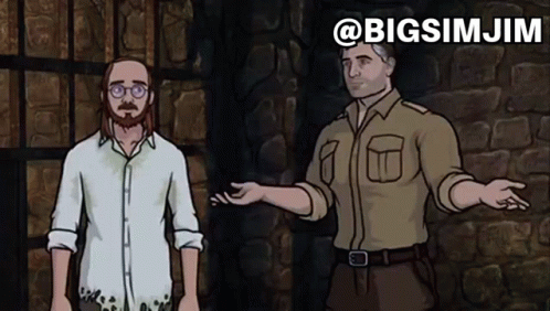 Two Men Are Standing Next To Each Other With The Words @Bigsimjim Behind Them GIF