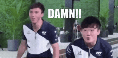 Two Men Are Standing Next To Each Other With The Words `` Damn '' Written On The Screen . GIF