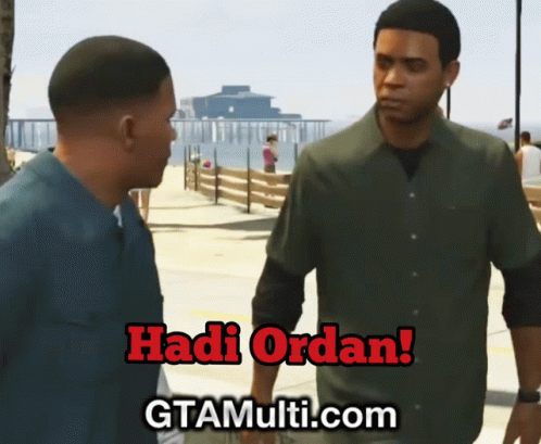 Two Men Are Standing Next To Each Other With The Words Hadi Ordan Written On The Bottom GIF