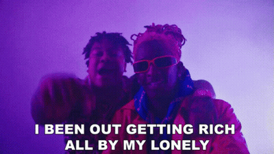 Two Men Are Standing Next To Each Other With The Words I Been Out Getting Rich All By My Lonely On The Bottom GIF