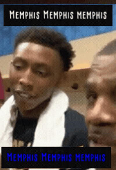 Two Men Are Standing Next To Each Other With The Words Memphis Memphis Memphis On The Top GIF