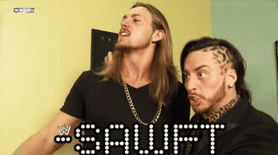 Two Men Are Standing Next To Each Other With The Words #Saulift Displayed On The Screen GIF