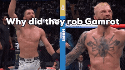 Two Men Are Standing Next To Each Other With The Words " Why Did They Rob Gamrot " On The Bottom GIF