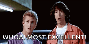 Two Men Are Standing Next To Each Other With Their Mouths Open . GIF