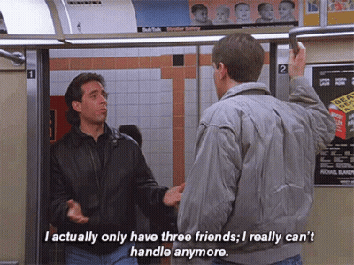 Two Men Are Talking On A Subway And One Of Them Says " I Actually Only Have Three Friends " GIF