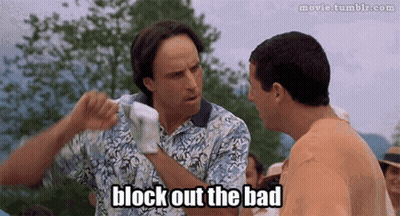 Two Men Are Talking To Each Other And One Of Them Is Saying Block Out The Bad GIF