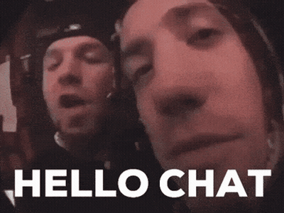Two Men Are Talking To Each Other And The Words Hello Chat Are On The Screen GIF