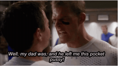 Two Men Are Talking To Each Other In A Locker Room And One Of Them Says Well My Dad Was And He Left Me This Pocket Pussy GIF