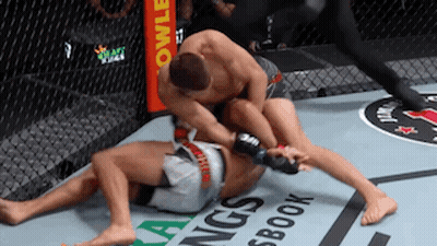 Two Men Are Wrestling In A Cage With A Referee Watching . GIF