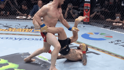 Two Men Are Wrestling In A Cage With Easypost Written On The Ground GIF