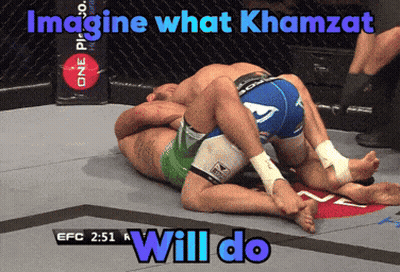 Two Men Are Wrestling In A Ring With The Words Imagine What Khamzat Will Do GIF