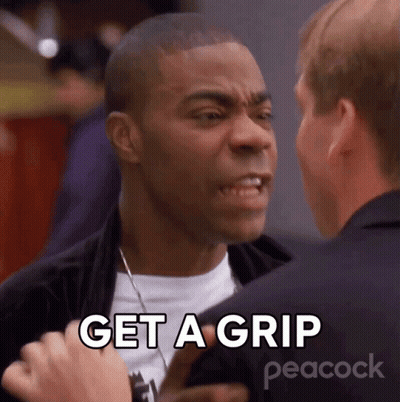 Two Men Arguing Saying Get A Grip On Peacock GIF
