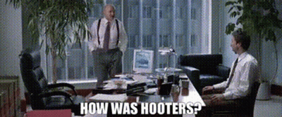 Two Men At Desk How Was Hooters GIF