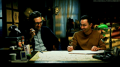 Two Men At Desk With Green Lamp And Delusionalforharmony GIF
