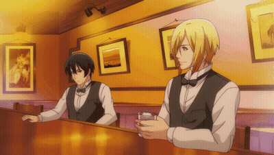 Two Men At Table In Restaurant GIF