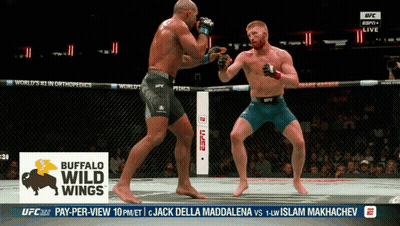 Two Men Boxing In Ring With Buffalo Wild Wings Logo GIF