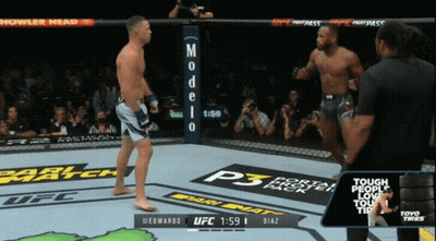 Two Men Boxing In Ring With Howler Head Sign GIF
