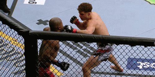 Two Men Boxing In Ring With Referee GIF