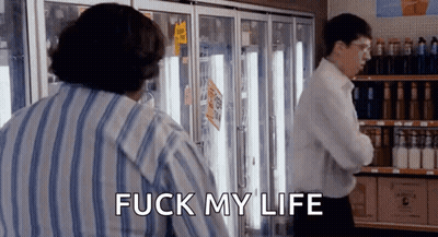 Two Men By Refrigerator Saying Fuck My Life GIF