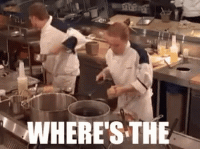 Two Men Cooking In Kitchen Saying Where's The GIF